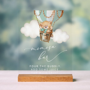 Teddy Bear, Green Hot Air Balloon, Momosa Bar Acrylic Sign