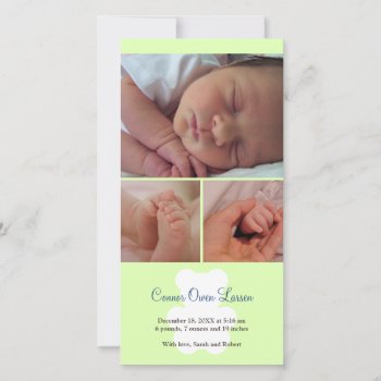 Teddy Bear Green Montage Baby Birth Announcement by FidesDesign at Zazzle