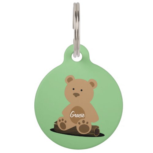 Teddy Bear Green Personalized Pet ID Tag