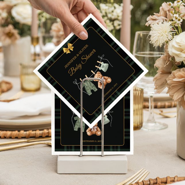 Teddy Bear Green Plaid Baby Shower  Napkins (Creator Uploaded)