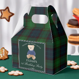 Teddy bear green plaid birthday party favor custom favor boxes