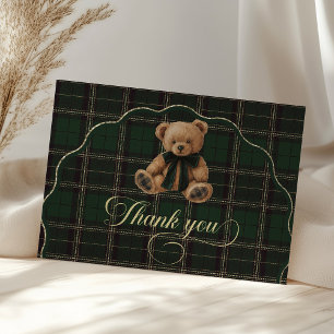 Teddy Bear Green Tartan Baby Shower  Letterpress Thank You Card