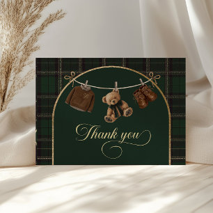 Teddy Bear Green Tartan Baby Shower  Letterpress Thank You Card