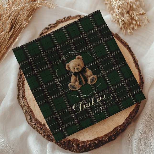 Teddy Bear Green Tartan Baby Shower  Napkins (teddy bear napkins, green tartan baby shower, preppy baby shower, polo bear theme, classic baby show)