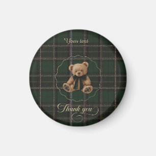 Teddy Bear Green Tartan Magnet