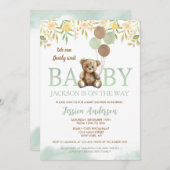 Teddy Bear Green Unisex baby shower invitations (Front/Back)