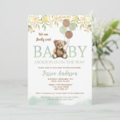 Teddy Bear Green Unisex baby shower invitations (Standing Front)