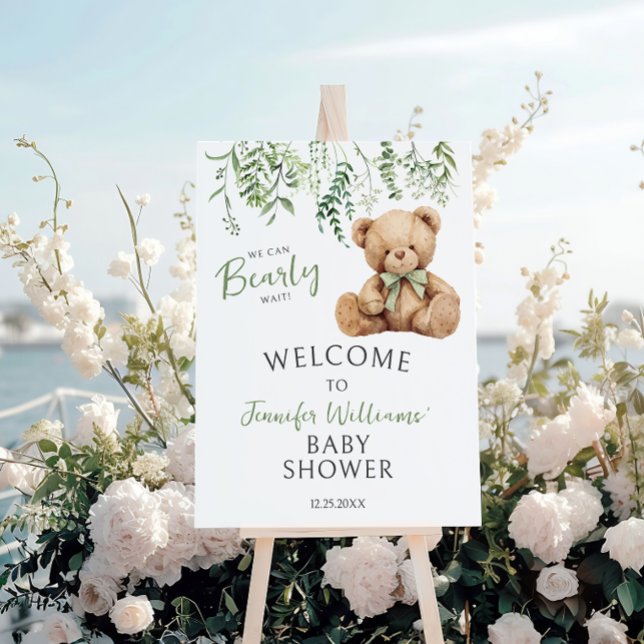 Teddy Bear Greenery Baby Shower Welcome Sign Board (Creator Uploaded)