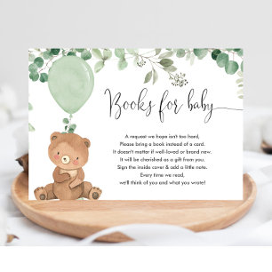 Teddy bear greenery balloon books for baby shower enclosure card