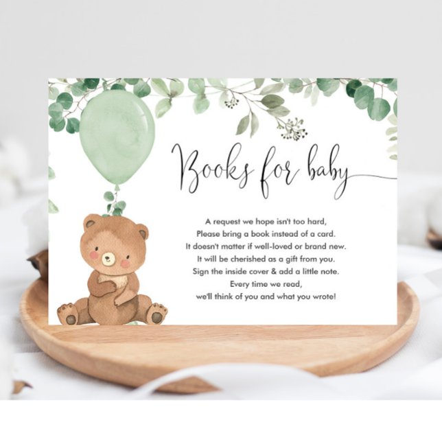 Teddy bear greenery balloon books for baby shower  enclosure card (Creator Uploaded)