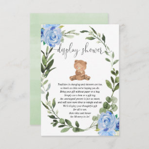 Teddy bear greenery blue floral display shower enclosure card
