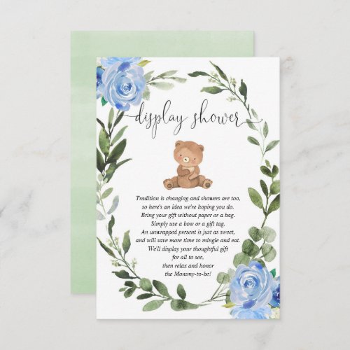 Teddy bear greenery blue floral display shower enclosure card