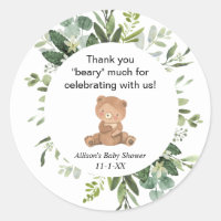 Teddy bear greenery cute baby shower thank you classic round sticker