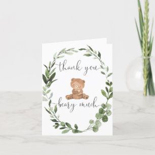 Teddy bear greenery eucalyptus cute letterpress thank you card