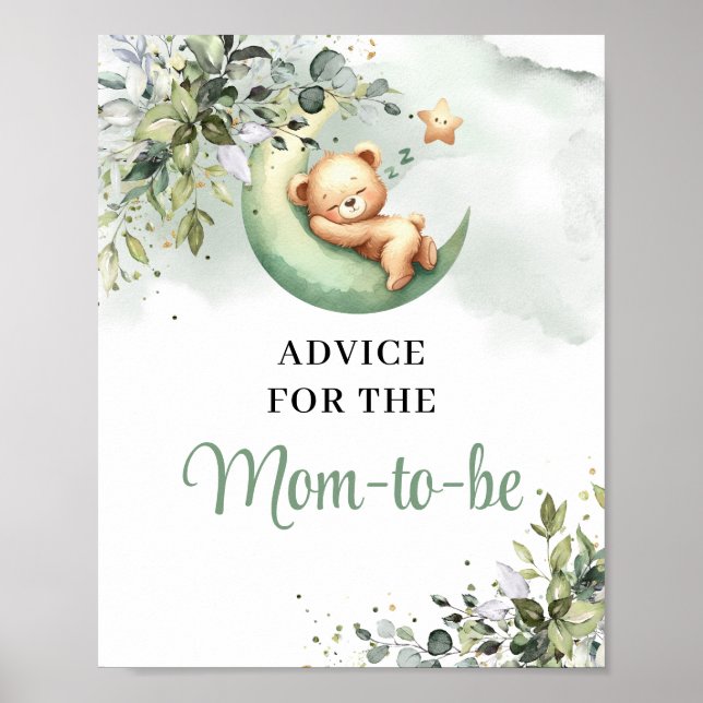 Teddy bear greenery gold Advice for the mom-to-be Poster (Front)