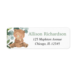 Teddy bear greenery green leaves label