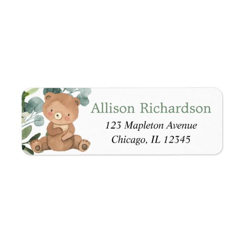 Teddy bear greenery green leaves label