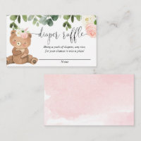 Teddy bear greenery pink floral girl diaper raffle