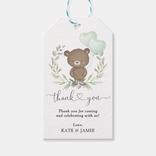 Teddy Bear Greenery Wreath Baby Shower Favors Gift Tags