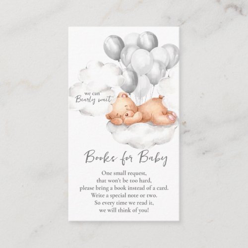 Teddy Bear Grey Boy Baby Shower Books for Baby Enclosure Card