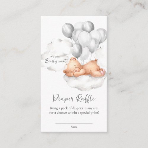 Teddy Bear Grey Boy Baby Shower Diaper Raffle Enclosure Card