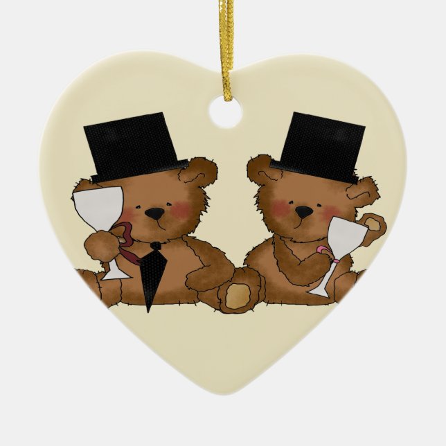 Teddy Bear Grooms Wedding Ceramic Ornament (Front)