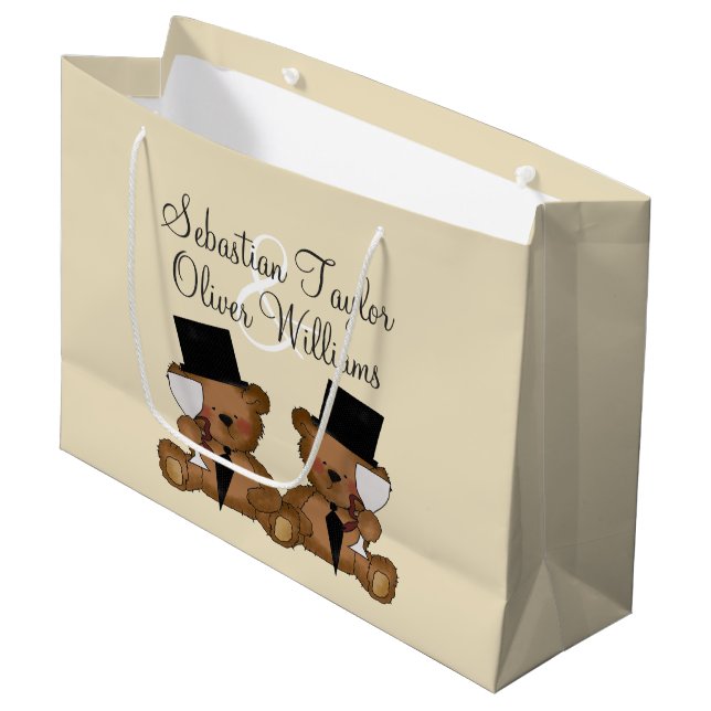 Teddy Bear Grooms Wedding Personalized (V2) Large Gift Bag (Front Angled)