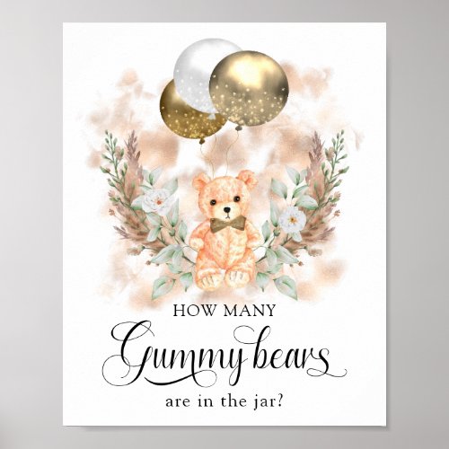 Teddy Bear Guess How Many Baby Shower  Game Poster