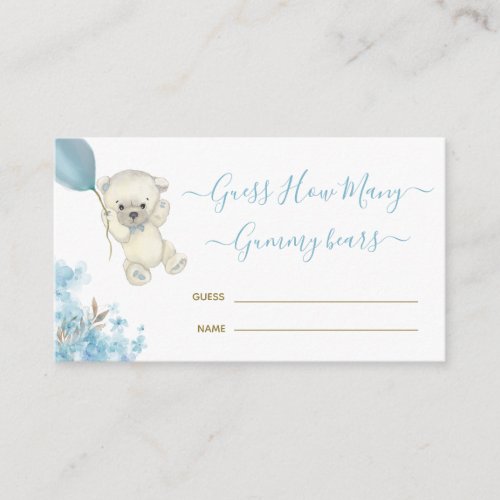 Teddy Bear Guess How Many candies Baby Shower Game Enclosure Card