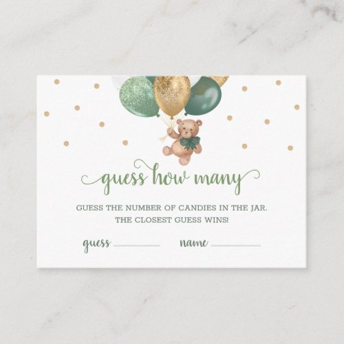 Teddy Bear Guess How Many Candies Game Baby Shower Enclosure Card