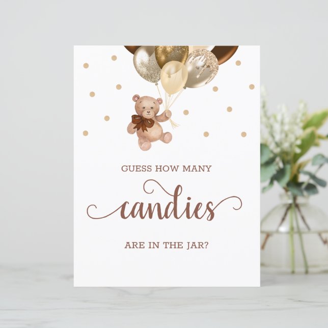 Teddy Bear Guess How Many Candies Sign Baby Shower (Standing Front)