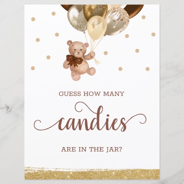 Teddy Bear Guess How Many Candies Sign Baby Shower (Front)