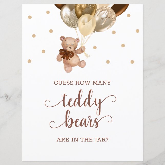 Teddy Bear Guess How Many Candies Sign Baby Shower (Front)