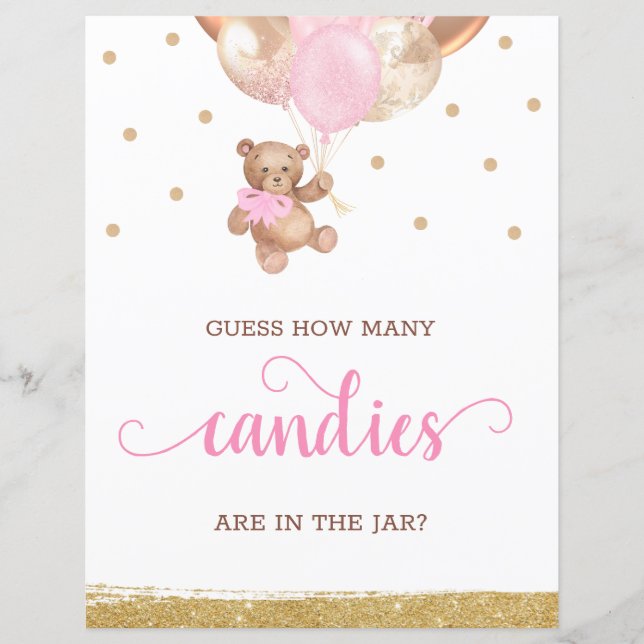 Teddy Bear Guess How Many Candies Sign Baby Shower (Front)