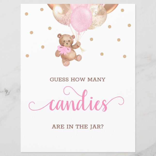 Teddy Bear Guess How Many Candies Sign Baby Shower (Front)