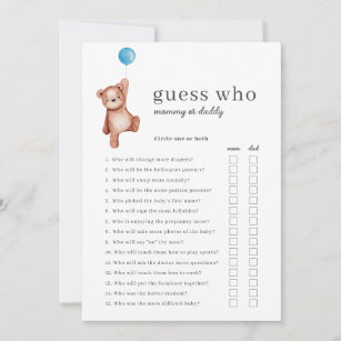 Teddy Bear Guess Who Baby Shower Game Invitation