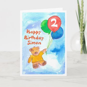 Teddy Bear Happy 2nd Birthday Custom Card by CountryGarden at Zazzle