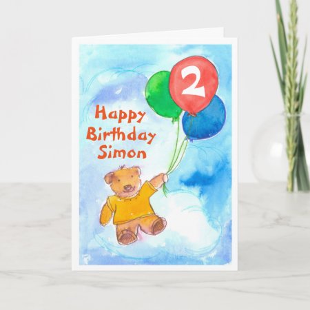 Teddy Bear Happy 2nd Birthday Custom Card
