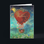 Teddy Bear Happy Birthday Card<br><div class="desc">Beautiful card for your loved one, mother, daughter, brother, girlfriend, or friend. This card features a teddy bear flying in a balloon releasing hearts into the air with a tranquil atmosphere and beauty of nature with a sun coming out behind the cloud and a flower meadow underneath. The perfect Valentine's...</div>