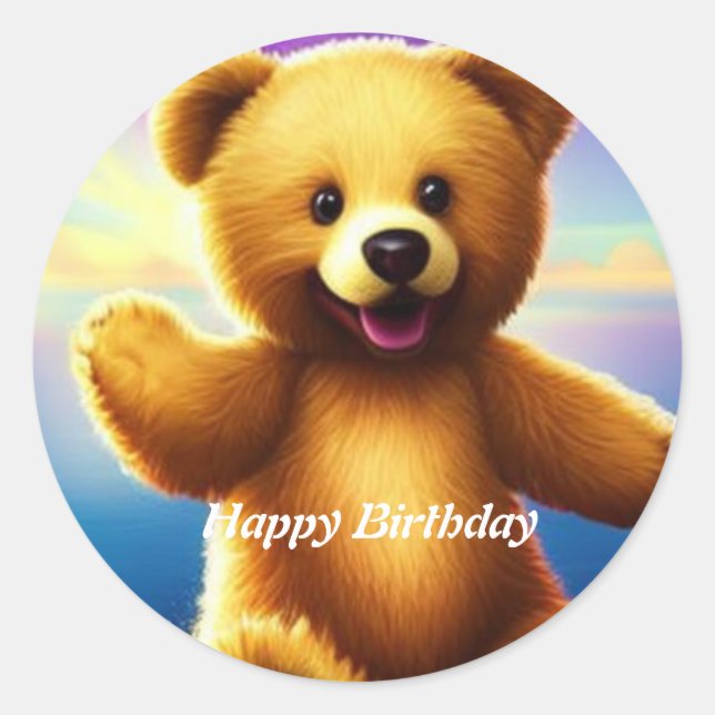 Teddy Bear  Happy Birthday Classic Round Sticker  (Front)