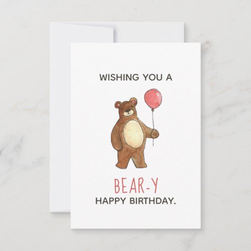Teddy Bear Happy Birthday Red Balloon Flat Card