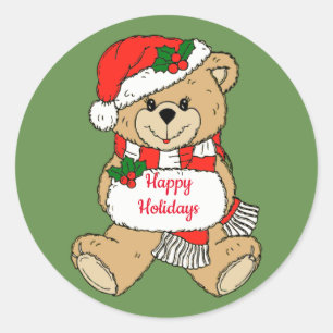 Teddy Bear Happy Holidays Classic Round Sticker