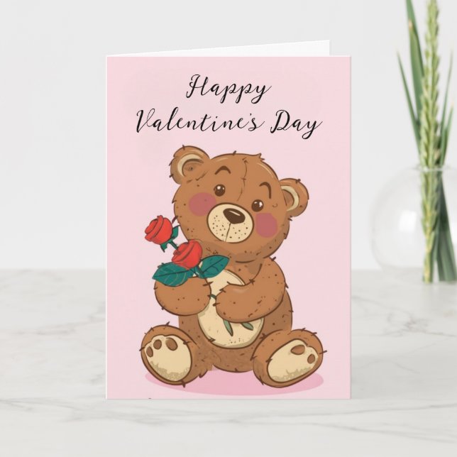 Teddy Bear Happy Valentine's Day Holiday Card (Front)