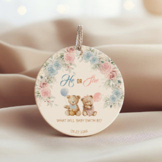 Teddy Bear He or She Gender Reveal Favor Tag