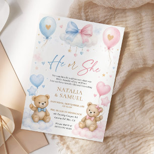Teddy Bear He or She Gender Reveal Party Invitation