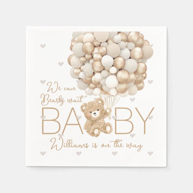 Teddy Bear Heart & Balloon Baby Shower Napkins (Front)