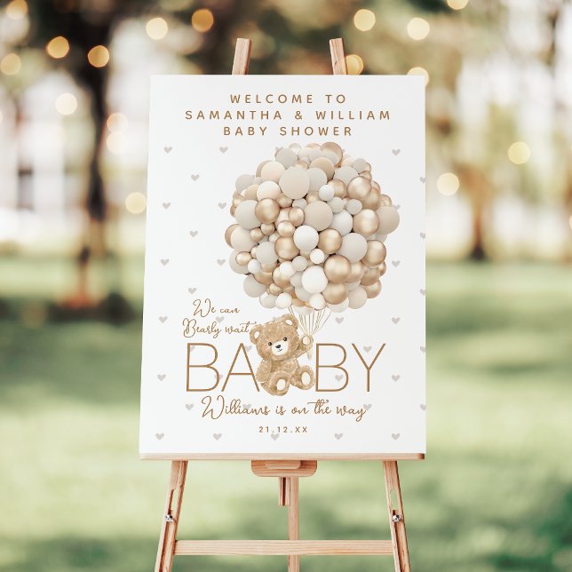 Teddy Bear Heart & Balloon Neutral Baby Shower Foam Board (Creator Uploaded)
