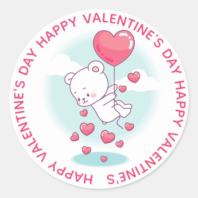 Teddy Bear Heart Balloons Personalized Valentine Classic Round Sticker (Front)