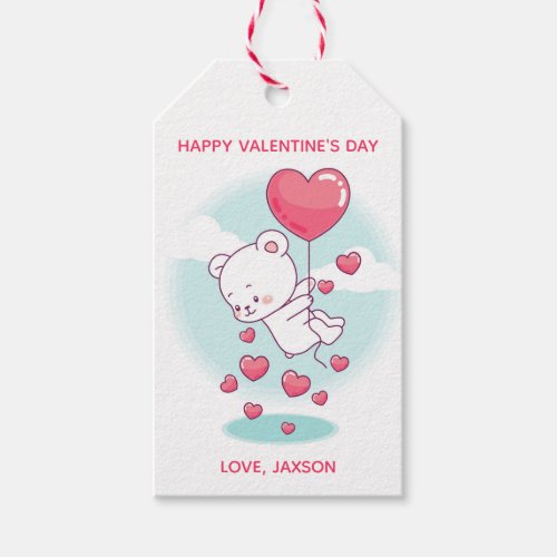 Teddy Bear Heart Balloons Personalized Valentine Gift Tags