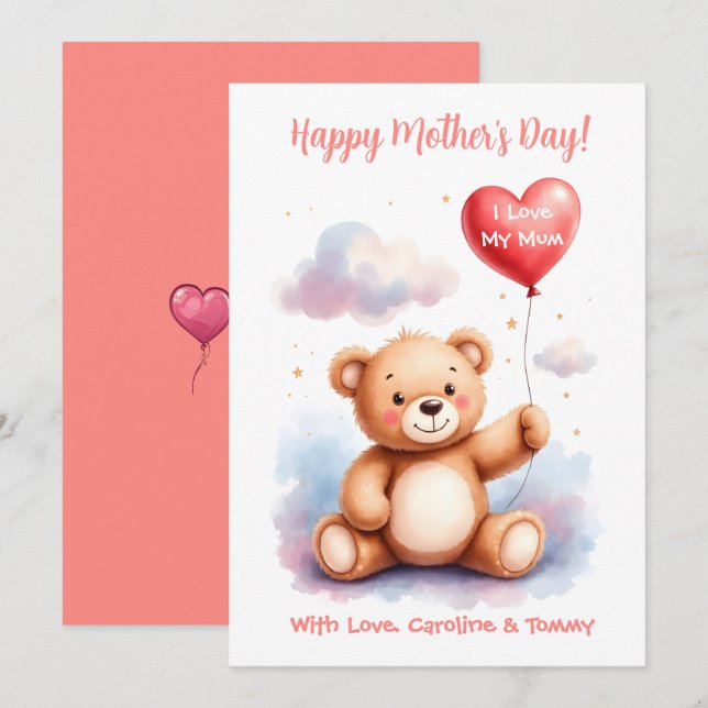 Teddy Bear Heart Mothers Day Holiday Card (Front/Back)